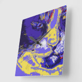 抽象芸術色の猫 スクエア壁時計 (傾斜)