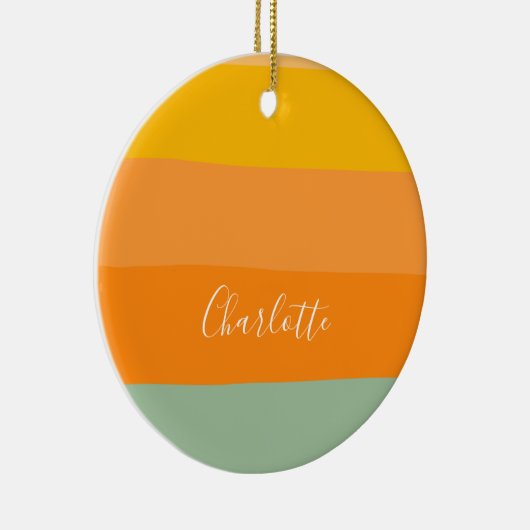 抽象芸術色ブロックストライプオレンジパーソナライズされた色 セラミックオーナメント (右)