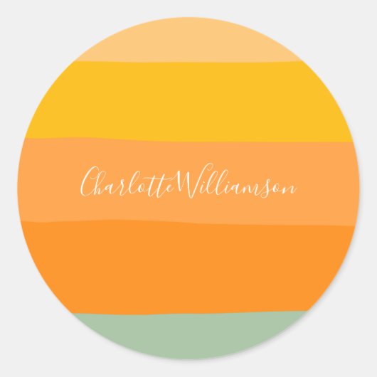 抽象芸術色ブロックストライプオレンジパーソナライズされた色 ラウンドシール (正面)
