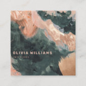 抽象芸術色彩の鮮やかグアッシュグリーン赤面ソーシャルメディア スクエア名刺 (正面)