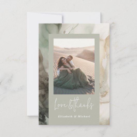 抽象芸術色彩の鮮やかモダンサージュ結婚グリーンの写真 サンキューカード (正面)