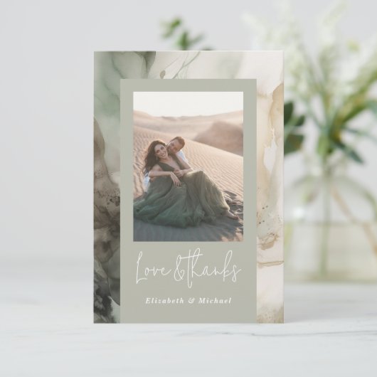 抽象芸術色彩の鮮やかモダンサージュ結婚グリーンの写真 サンキューカード (スタンド正面)