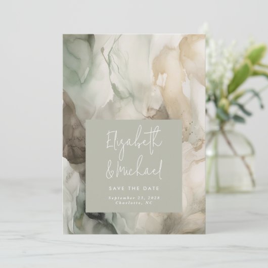 抽象芸術色彩の鮮やかモダンセージグ結婚リーン セーブザデート (スタンド正面)