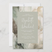 抽象芸術色彩の鮮やかモダンセージグ結婚リーン 招待状 (正面)