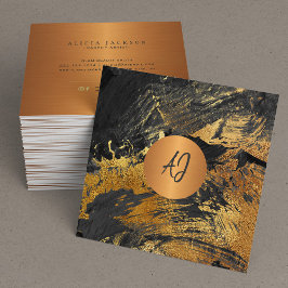 抽象芸術色彩の鮮やか金ゴールド黒モノグラムの スクエア名刺