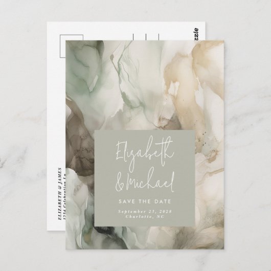 抽象芸術色彩の鮮やかSage Green日付の保存 ポストカード (正面/裏面)