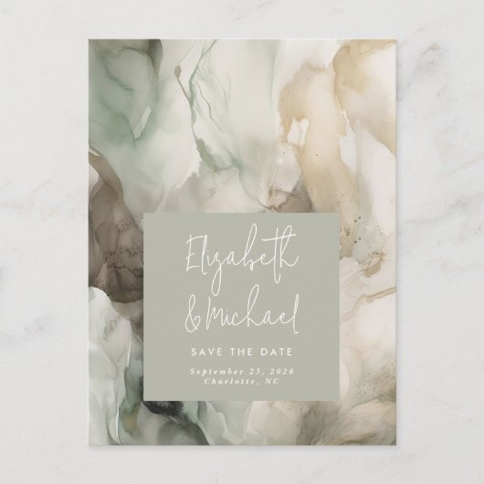 抽象芸術色彩の鮮やかSage Green日付の保存 ポストカード (正面)