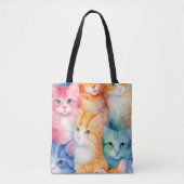 抽象芸術色猫顔 トートバッグ (正面)