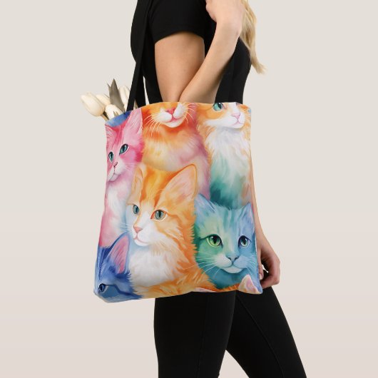 抽象芸術色猫顔 トートバッグ (クローズアップ)