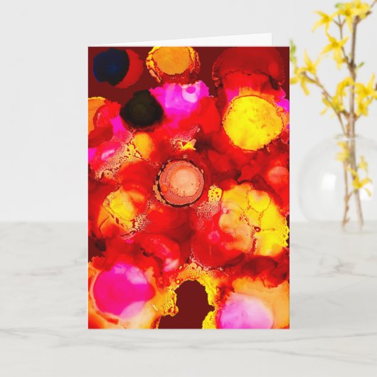 抽象芸術色（赤） カード (黄色い花)