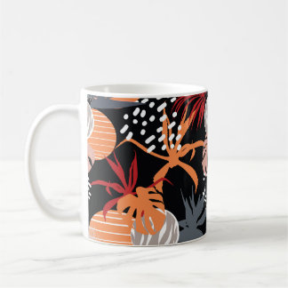 抽象芸術花と熱帯葉スケッチ船 コーヒーマグカップ