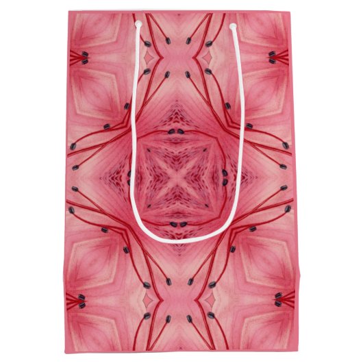 抽象芸術花びらソフトコーラルピンク ミディアムペーパーバッグ (裏面)