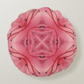抽象芸術花びらソフトコーラルピンク ラウンドクッション (裏面)
