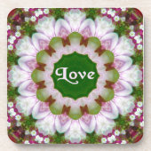 抽象芸術花マンダラと愛オプション文字 コースター (正面)