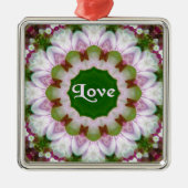 抽象芸術花マンダラと愛オプション文字 メタルオーナメント (正面)