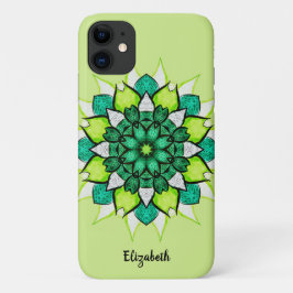 抽象芸術花マンダラグリーン名 iPhone 11 ケース