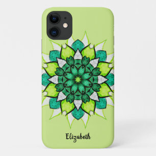 抽象芸術花マンダラグリーン名 iPhone 11 ケース