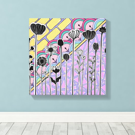 抽象芸術花柄の幾何学模様 キャンバスプリント (インサイチュ (ウッドフロア))