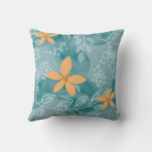 抽象芸術花柄オレンジティール（緑がかった色） クッション (裏面)