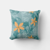 抽象芸術花柄オレンジティール（緑がかった色） クッション (正面)