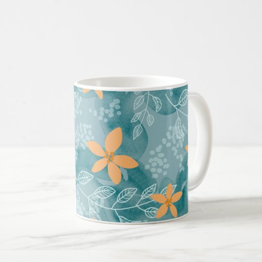 抽象芸術花柄オレンジティール（緑がかった色） コーヒーマグカップ (正面右)