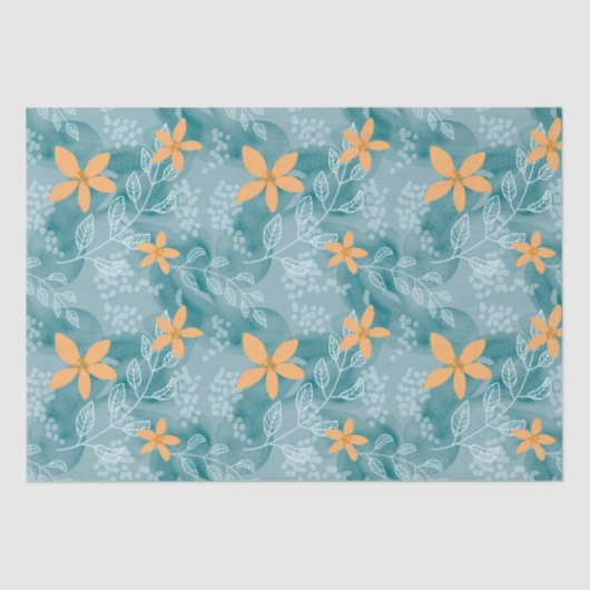 抽象芸術花柄オレンジティール（緑がかった色） 薄葉紙 (正面)