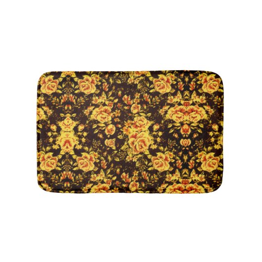 抽象芸術花柄金ゴールド花 バスマット (正面)