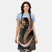 抽象芸術花柄、水玉模様、つる植物 エプロン (着用した状態)