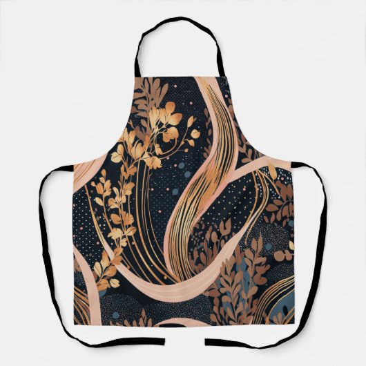 抽象芸術花柄、水玉模様、つる植物 エプロン (正面)