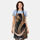 抽象芸術花柄、水玉模様、つる植物 エプロン (着用した状態)