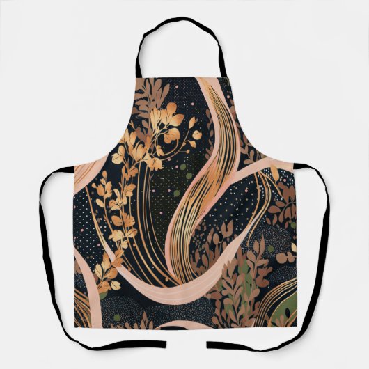 抽象芸術花柄、水玉模様、つる植物 エプロン (正面)