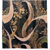 抽象芸術花柄、水玉模様、つる植物 シャワーカーテン (正面)