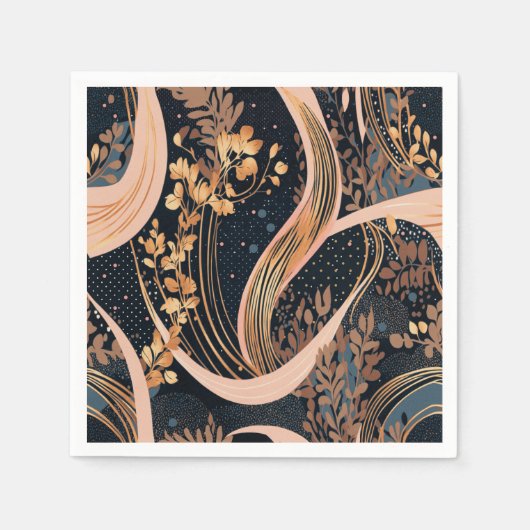 抽象芸術花柄、水玉模様、つる植物 スタンダードカクテルナプキン (正面)