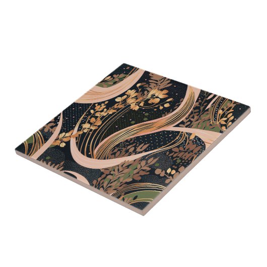 抽象芸術花柄、水玉模様、つる植物 タイル (側面)