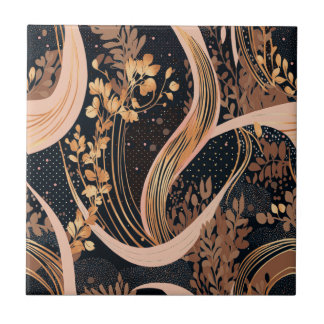 抽象芸術花柄、水玉模様、つる植物 タイル