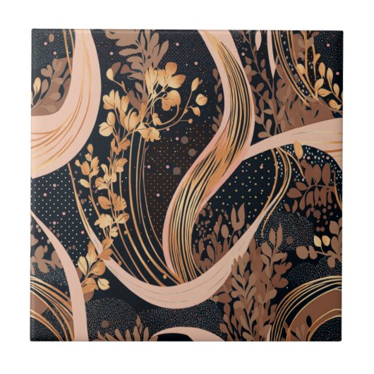 抽象芸術花柄、水玉模様、つる植物 タイル (正面)