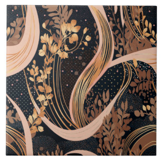 抽象芸術花柄、水玉模様、つる植物 タイル