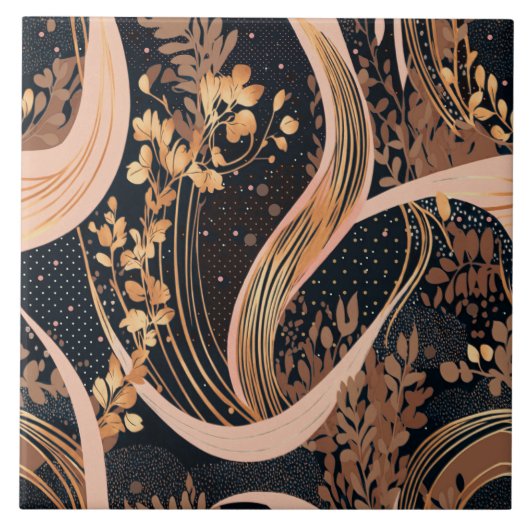 抽象芸術花柄、水玉模様、つる植物 タイル (正面)