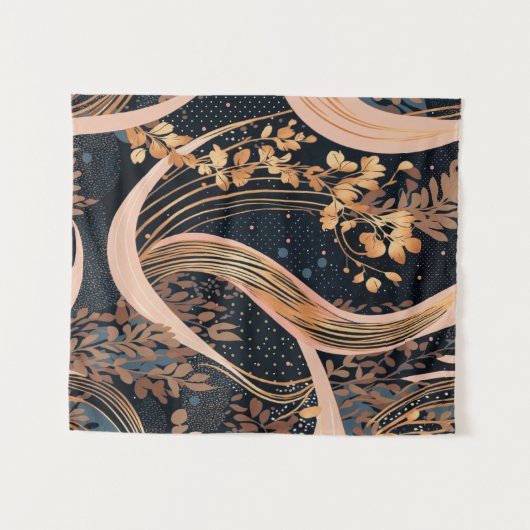 抽象芸術花柄、水玉模様、つる植物 タペストリー (正面(横))