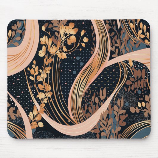 抽象芸術花柄、水玉模様、つる植物 マウスパッド (正面)