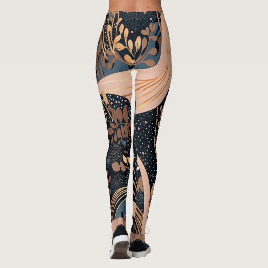 抽象芸術花柄、水玉模様、つる植物 レギンス (裏面)