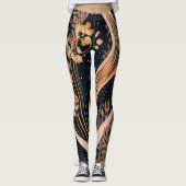 抽象芸術花柄、水玉模様、つる植物 レギンス (正面)