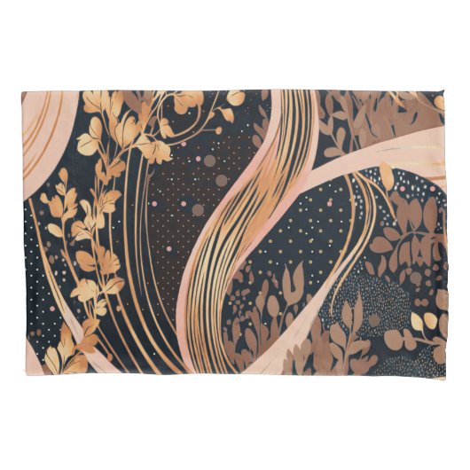 抽象芸術花柄、水玉模様、つる植物 枕カバー (正面左)