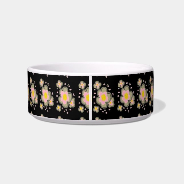 抽象芸術花模様コラージュ（ピンク/黒） ボウル (裏面)