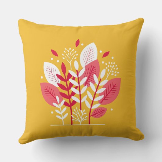 抽象芸術花模様ピンクオンイエロー クッション (裏面)