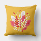 抽象芸術花模様ピンクオンイエロー クッション (正面)
