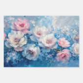 抽象芸術花模様ピンクブルーオイルペインティングデクページ ラッピングペーパーシート (正面3)