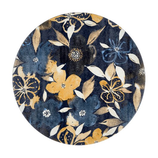 抽象芸術花模様：水彩繰り返しパターン カッティングボード (正面)