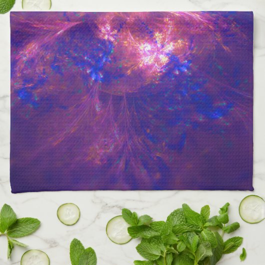 抽象芸術花淡紫と青模様のミックス キッチンタオル (折り畳み)
