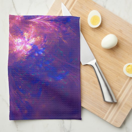 抽象芸術花淡紫と青模様のミックス キッチンタオル (四つ折り)